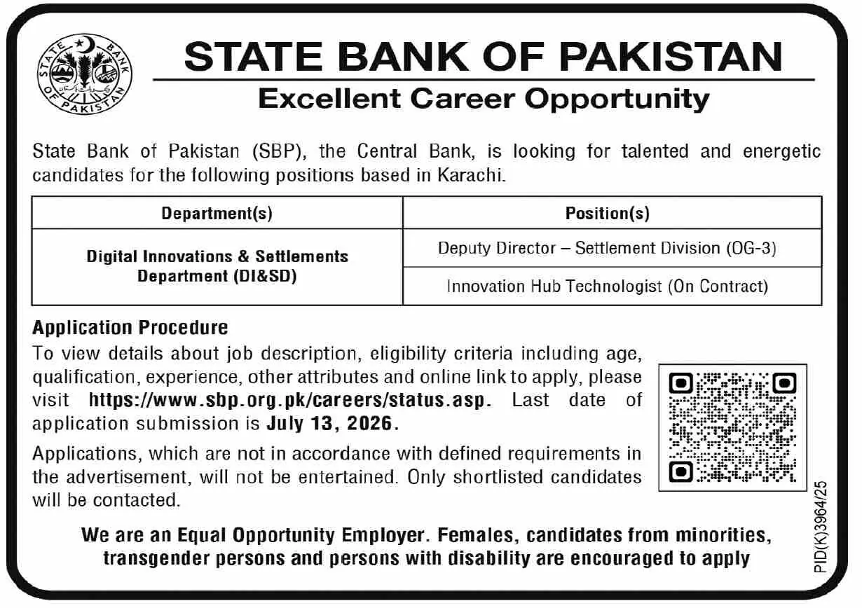 State Bank of Pakistan Announces New Career Opportunities – Apply Before July 13, 2026